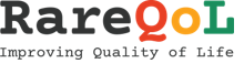 RareQoL logo in black red orange and grean writing