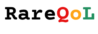 RareQoL Logo which a white background and black red amber and green text